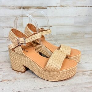Soda Women’s Castle Jute Sandals Size 8 Tan Platform Open Toe Ankle Strap